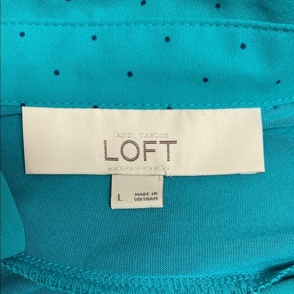 LOFT Blouse Sleeveless Pockets Polka Dot Mixed Media Teal Size Large - Picture 2 of 8